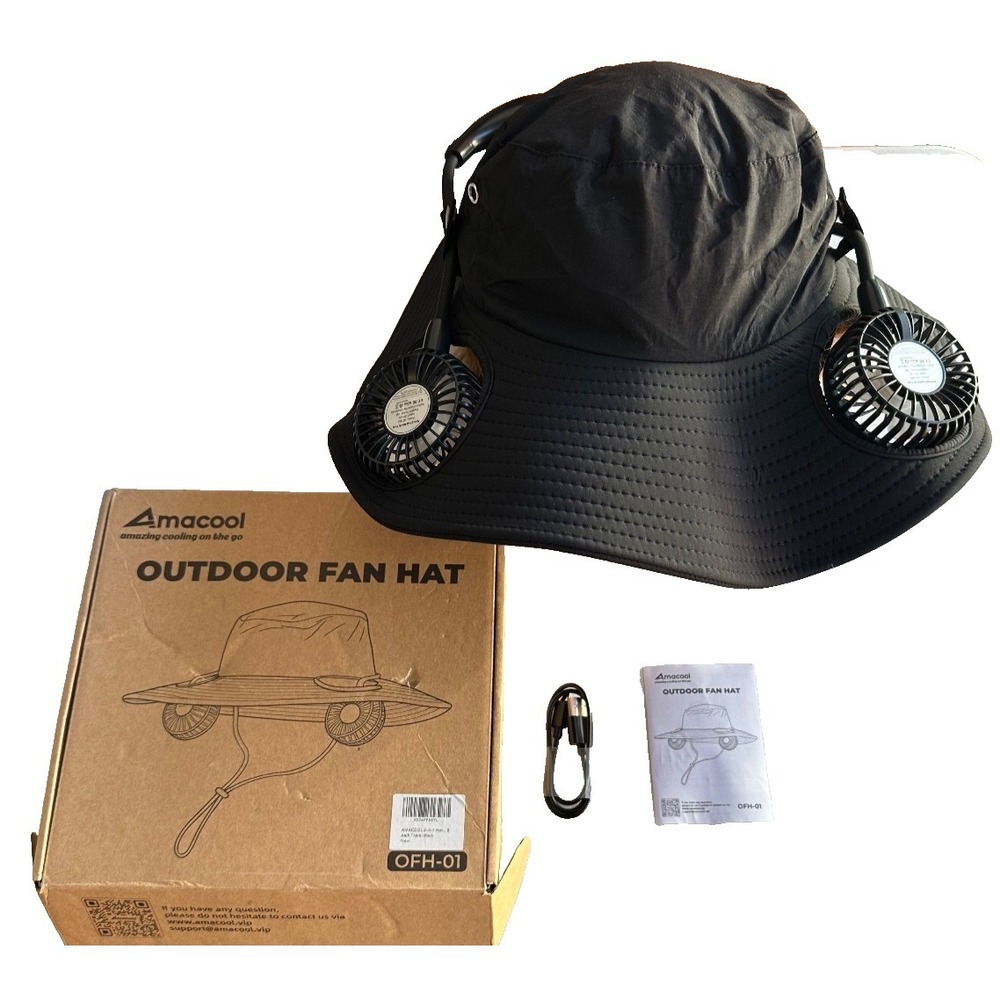 Wide Brim Sun Hat Dual Fans UV Protection Black Hiking Fishing Camping NEW Gear